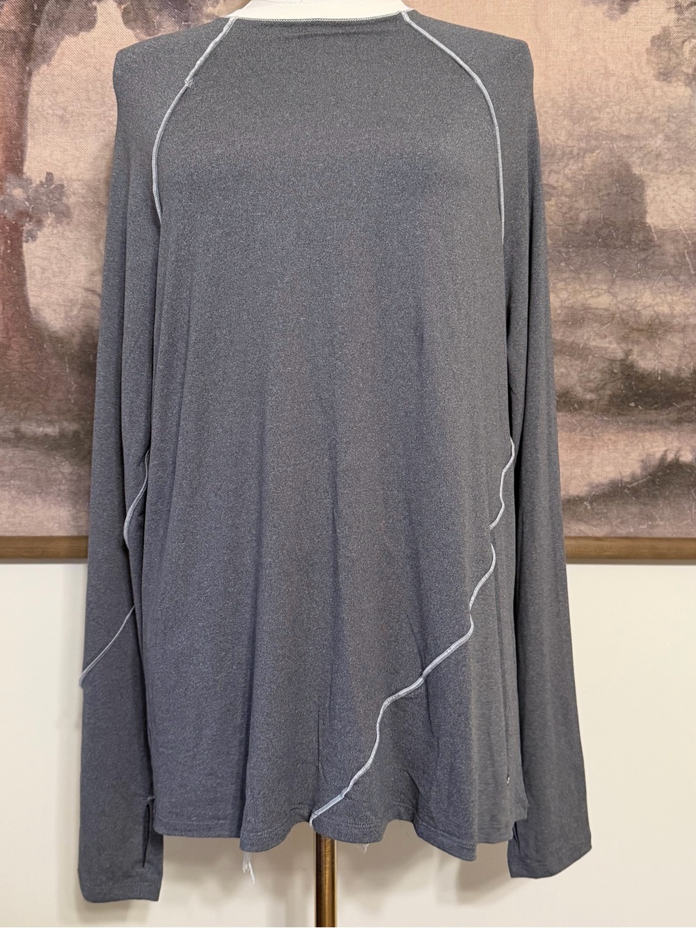 Tahari Charcoal Long Sleeve Tee with Light-Gray Contrast Stitching